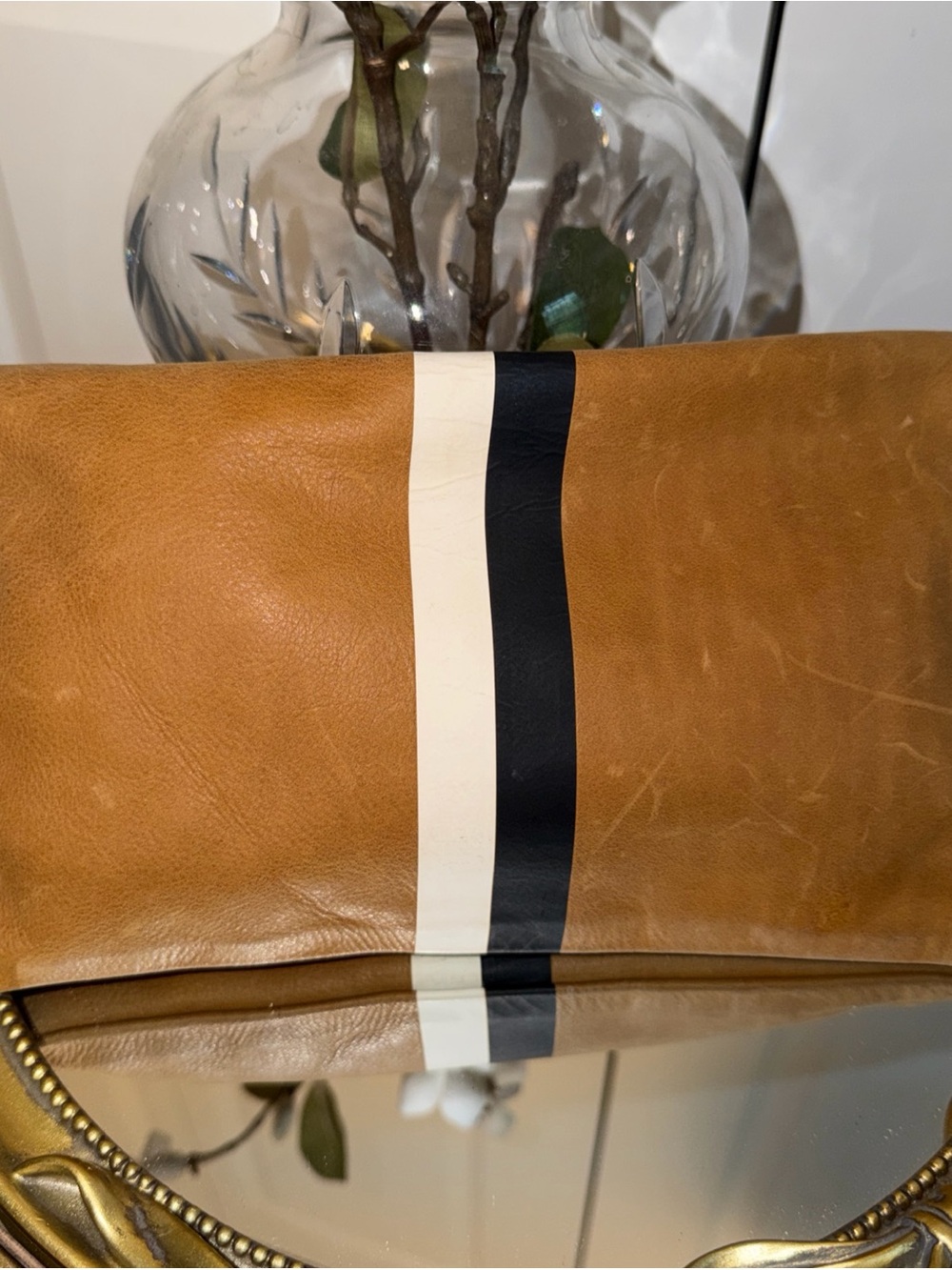 Clare V Tan Leather Toiletry Bag with Black and Cream Racing Stripe - Picture 4 of 11